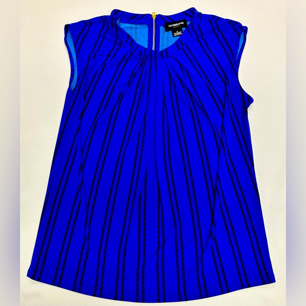 Liz Claiborne Small Blue Front Pleaded Sleeveless Blouse